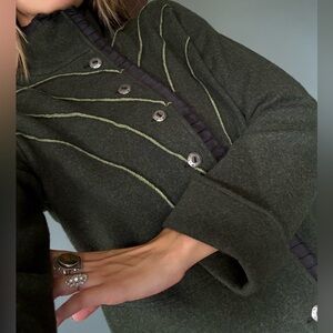 Icelandic design green wool military jacket cardigan Sweater Sz S